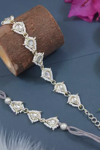 I jewels designer kundan pearl hanging bhaiya bhabhi lumba rakhi