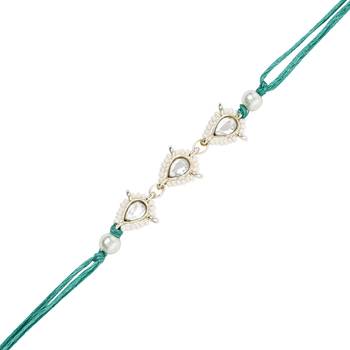 I jewels designer kundan pearl hanging bhaiya bhabhi lumba rakhi 3