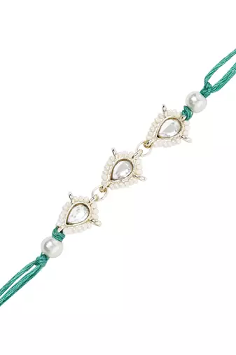 I jewels designer kundan pearl hanging bhaiya bhabhi lumba rakhi