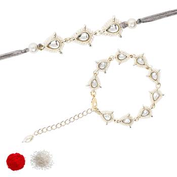 I jewels designer kundan pearl hanging bhaiya bhabhi lumba rakhi 2