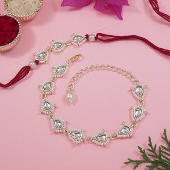 I jewels designer kundan pearl hanging bhaiya bhabhi lumba rakhi 1