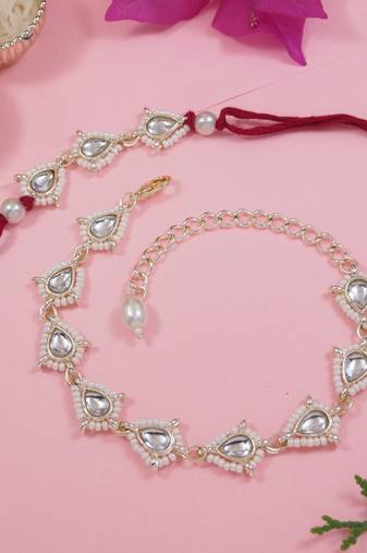 I jewels designer kundan pearl hanging bhaiya bhabhi lumba rakhi