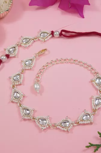 I jewels designer kundan pearl hanging bhaiya bhabhi lumba rakhi