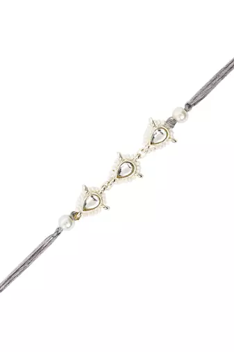 I jewels designer kundan pearl hanging bhaiya bhabhi lumba rakhi