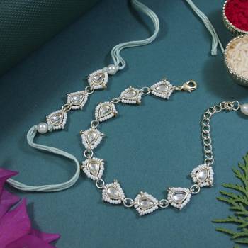 I jewels designer kundan pearl hanging bhaiya bhabhi lumba rakhi 1
