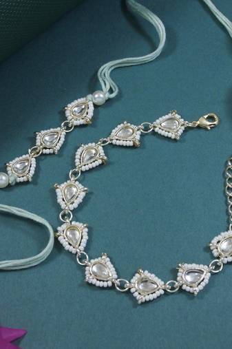I jewels designer kundan pearl hanging bhaiya bhabhi lumba rakhi