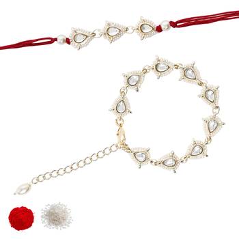 I jewels designer kundan pearl hanging bhaiya bhabhi lumba rakhi 2