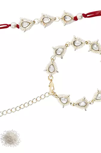 I jewels designer kundan pearl hanging bhaiya bhabhi lumba rakhi