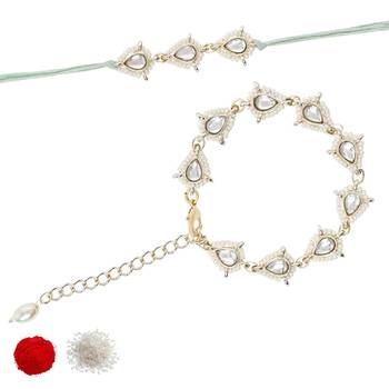 I jewels designer kundan pearl hanging bhaiya bhabhi lumba rakhi 2