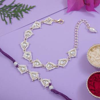 I jewels designer kundan pearl hanging bhaiya bhabhi lumba rakhi 1