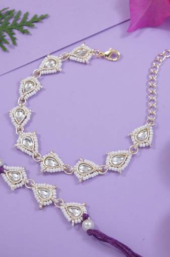 I jewels designer kundan pearl hanging bhaiya bhabhi lumba rakhi