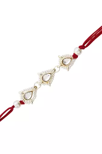 I jewels designer kundan pearl hanging bhaiya bhabhi lumba rakhi