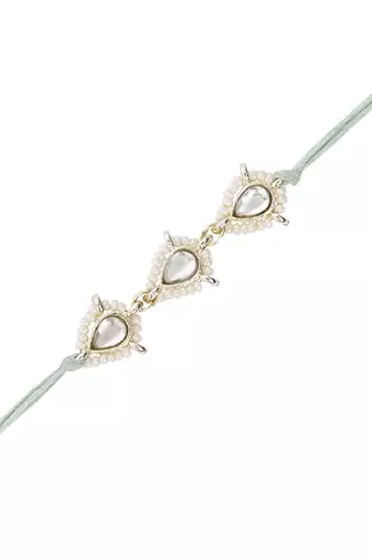 I jewels designer kundan pearl hanging bhaiya bhabhi lumba rakhi