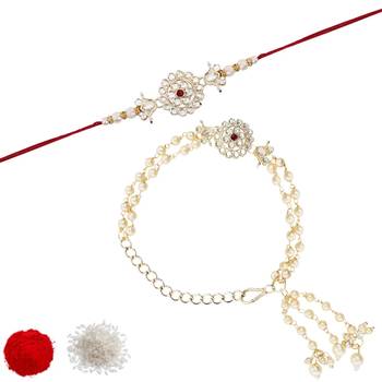 I jewels designer kundan pearl hanging bhaiya bhabhi lumba rakhi 1