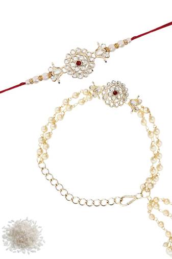 I jewels designer kundan pearl hanging bhaiya bhabhi lumba rakhi