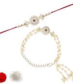 I jewels designer kundan pearl hanging bhaiya bhabhi lumba rakhi