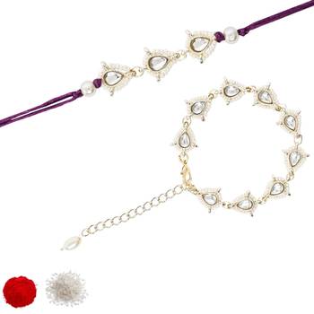 I jewels designer kundan pearl hanging bhaiya bhabhi lumba rakhi 2