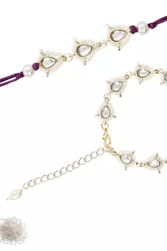I jewels designer kundan pearl hanging bhaiya bhabhi lumba rakhi