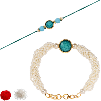 I jewels designer kundan pearl beaded bhaiya bhabhi lumba rakhi 2
