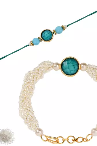 I jewels designer kundan pearl beaded bhaiya bhabhi lumba rakhi