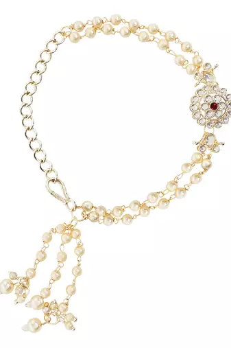 I jewels designer kundan pearl hanging bhaiya bhabhi lumba rakhi