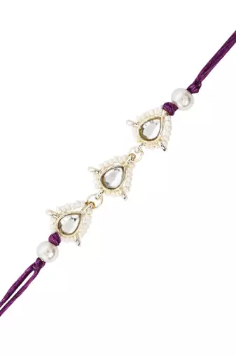 I jewels designer kundan pearl hanging bhaiya bhabhi lumba rakhi