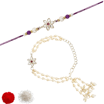 I jewels designer kundan pearl hanging bhaiya bhabhi lumba rakhi 2