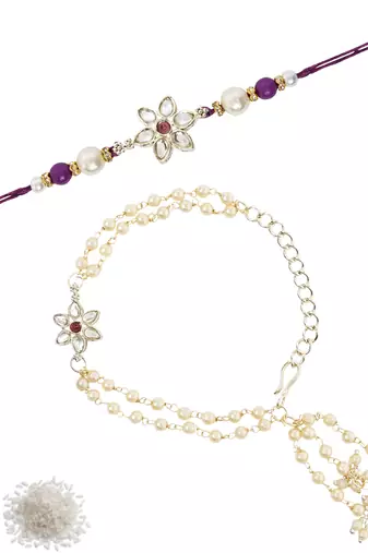 I jewels designer kundan pearl hanging bhaiya bhabhi lumba rakhi