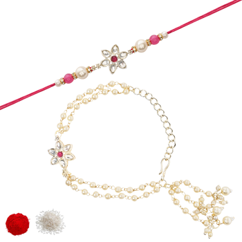 I jewels designer kundan pearl hanging bhaiya bhabhi lumba rakhi 2