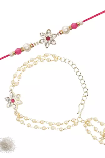 I jewels designer kundan pearl hanging bhaiya bhabhi lumba rakhi