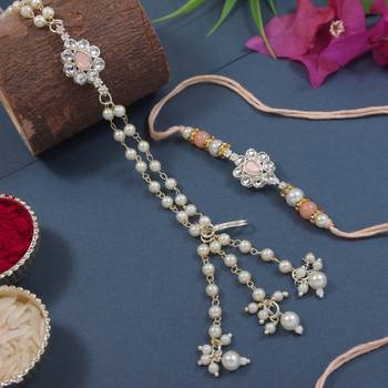I jewels designer kundan pearl hanging bhaiya bhabhi lumba rakhi 1