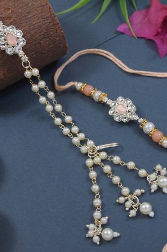I jewels designer kundan pearl hanging bhaiya bhabhi lumba rakhi
