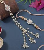I jewels designer kundan pearl hanging bhaiya bhabhi lumba rakhi