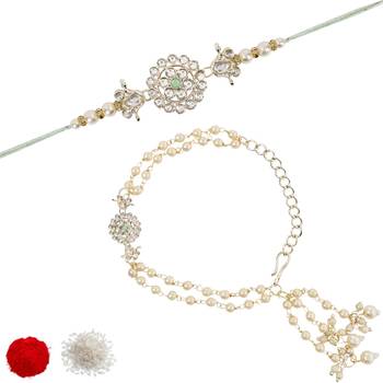 I jewels designer kundan pearl hanging bhaiya bhabhi lumba rakhi 1