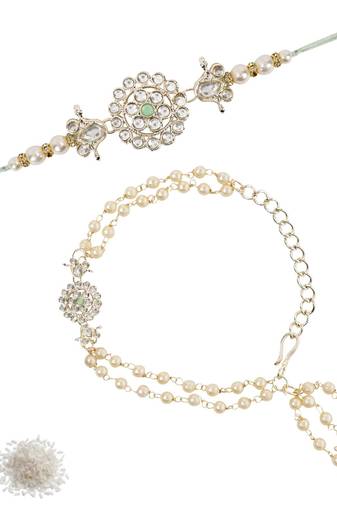 I jewels designer kundan pearl hanging bhaiya bhabhi lumba rakhi