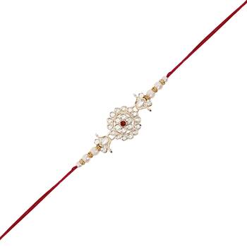 I jewels designer kundan pearl hanging bhaiya bhabhi lumba rakhi 3