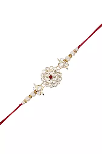 I jewels designer kundan pearl hanging bhaiya bhabhi lumba rakhi