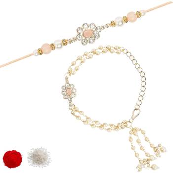 I jewels designer kundan pearl hanging bhaiya bhabhi lumba rakhi 2
