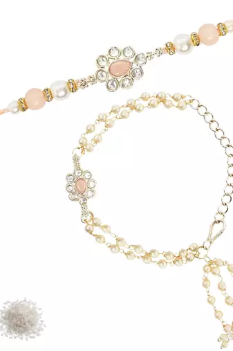 I jewels designer kundan pearl hanging bhaiya bhabhi lumba rakhi