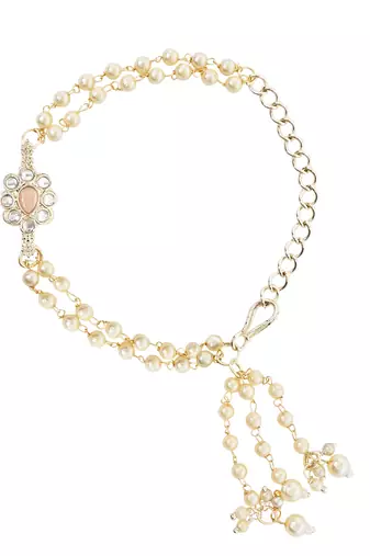 I jewels designer kundan pearl hanging bhaiya bhabhi lumba rakhi