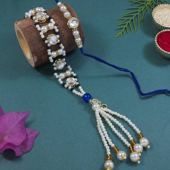 I jewels designer kundan pearl hanging bhaiya bhabhi lumba rakhi 1