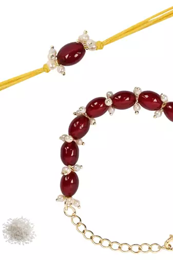 I jewels designer pearl hanging bhaiya bhabhi lumba rakhi