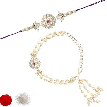 I jewels designer kundan pearl hanging bhaiya bhabhi lumba rakhi 1