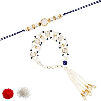 I jewels designer kundan pearl hanging bhaiya bhabhi lumba rakhi 2