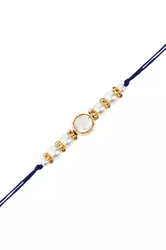 I jewels designer kundan pearl hanging bhaiya bhabhi lumba rakhi