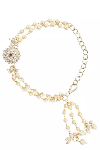I jewels designer kundan pearl hanging bhaiya bhabhi lumba rakhi