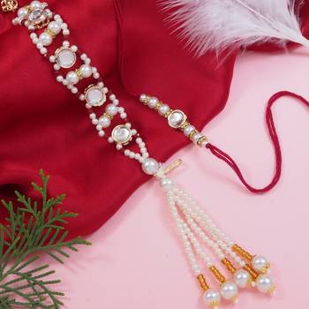 I jewels designer kundan pearl hanging bhaiya bhabhi lumba rakhi 1
