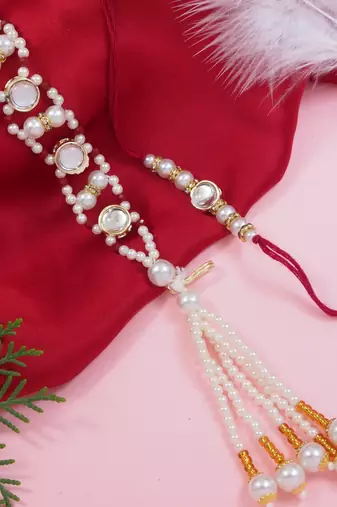 I jewels designer kundan pearl hanging bhaiya bhabhi lumba rakhi