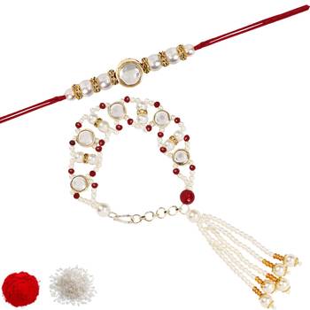 I jewels designer kundan pearl hanging bhaiya bhabhi lumba rakhi 2