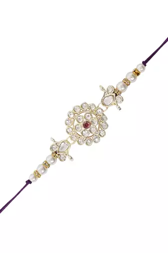 I jewels designer kundan pearl hanging bhaiya bhabhi lumba rakhi
